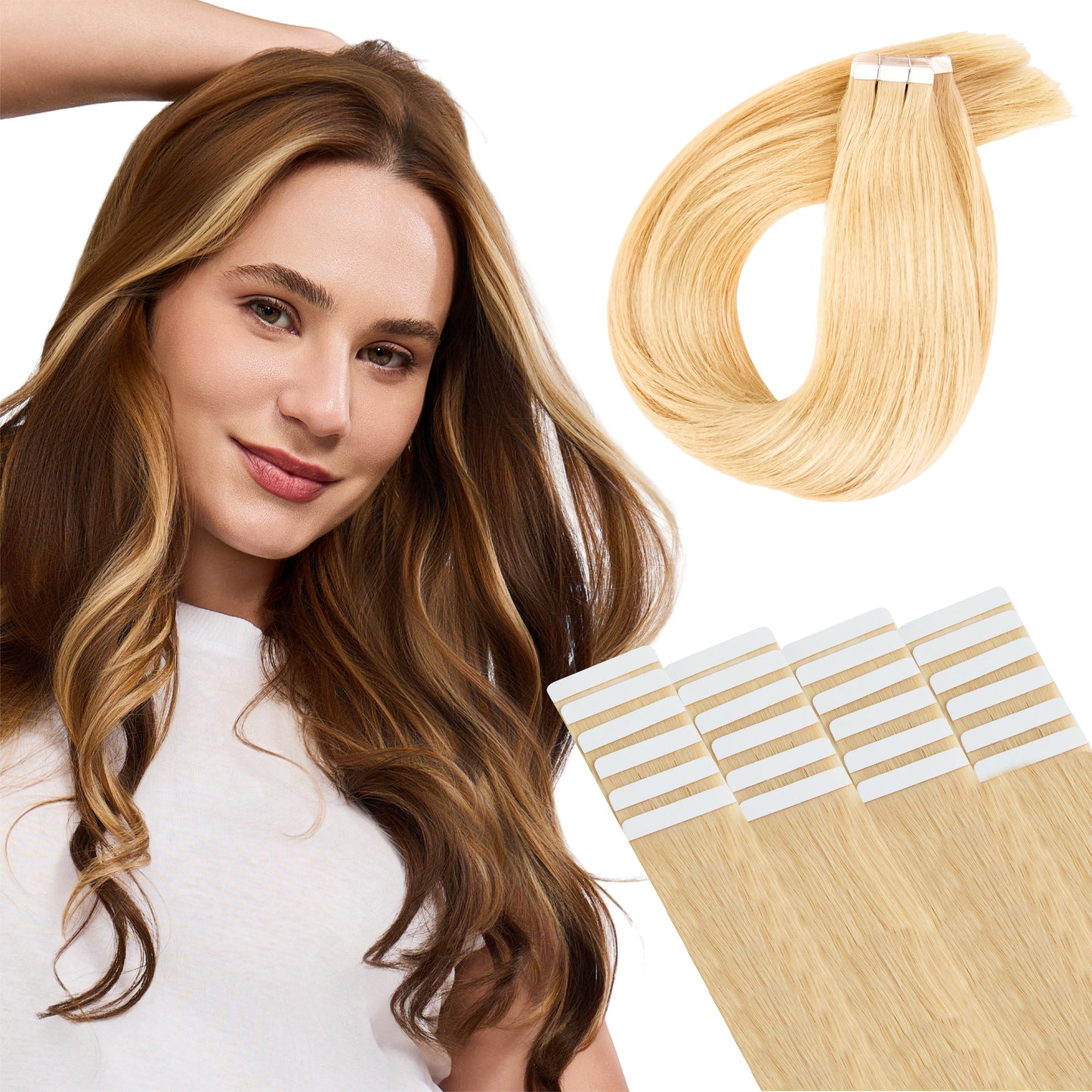 Tape in Hair Extensions Human Hair Blonde Tape in Hair Extensions Human Hair Seamless Invisible Tape Real Human Hair Extensions Straight Thick 60g 24pcs Ash Blonde Premium Luxury Quality