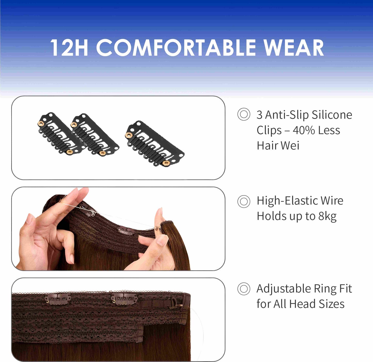 Halo Hair Extensions 100% Human Hair Double Brushed Extensions for Women Party-Ready All-Day Comfort 120g #2 Dark Brown Seamless Natural Thick Hair Extensions