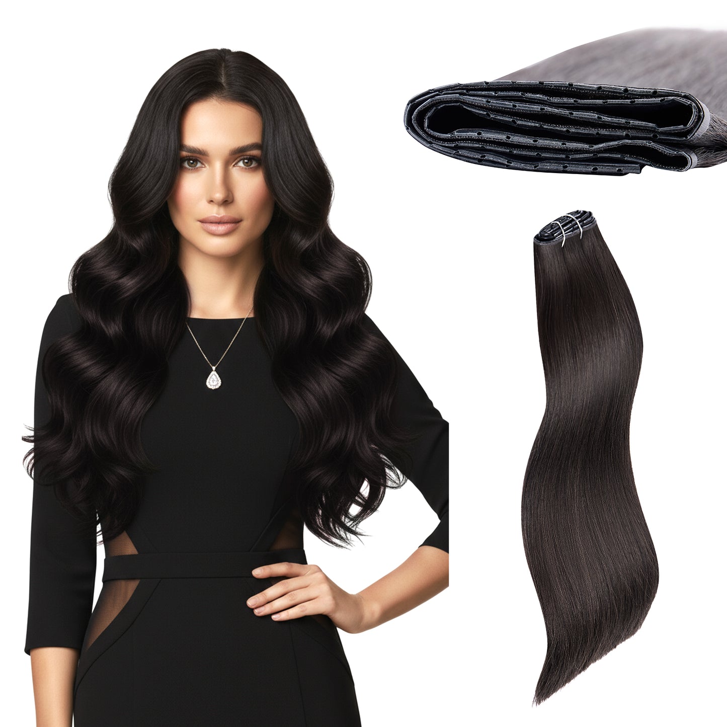 Butterfly Weft Hair Extensions Human Hair 18 inch 100g #1B Natural Black Hand Tied Weft Hair Extensions Human Hair Seamless Natural Look Professional Confident Look for Work & Beyond