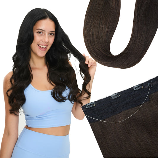 Halo Hair Extensions Real Human Hair Remy Invisible Wire Hair Extensions for Women Black Seamless Natural Look Thick 16 inch 100g Premium Luxury Extensions for Everyday & Special Occasions