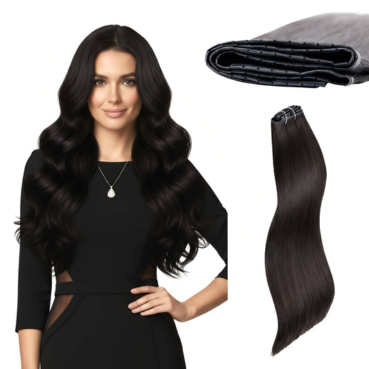 Butterfly Weft Hair Extensions Human Hair 18 inch 100g #1B Natural Black Hand Tied Weft Hair Extensions Human Hair Seamless Natural Look Professional Confident Look for Work & Beyond