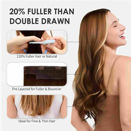 Halo Hair Extensions 100% Human Hair Double Brushed Extensions for Women Party-Ready All-Day Comfort 120g #2 Dark Brown Seamless Natural Thick Hair Extensions
