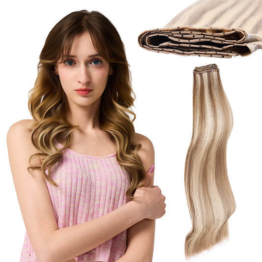 Butterfly Weft Hair Extensions Human Hair 18 inch 100g #60/9A Blonde Ombre Invisible Hair Extensions Human Hair Premium Luxury Quality Luxury Extensions for Parties & Special Occasions